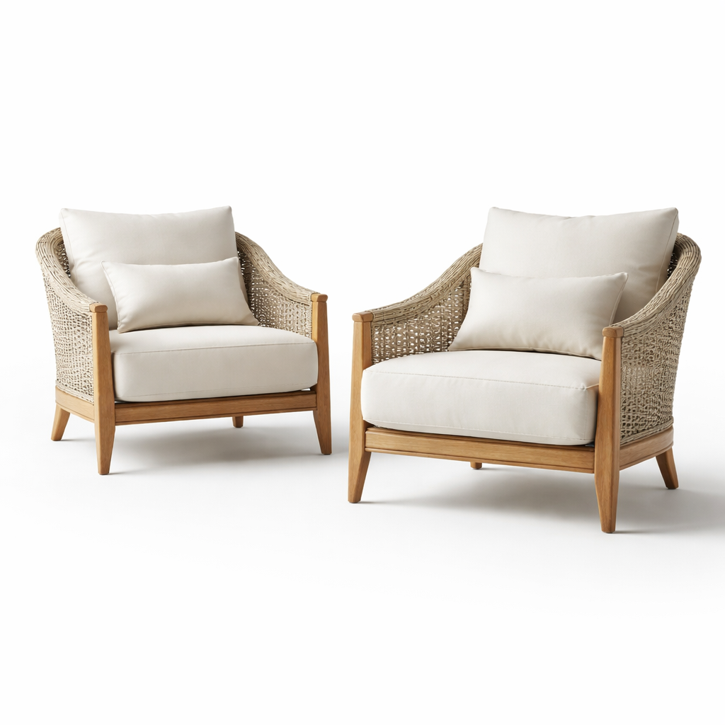 TerraFrame RattanLuxe Cushioned Outdoor Armchair Set