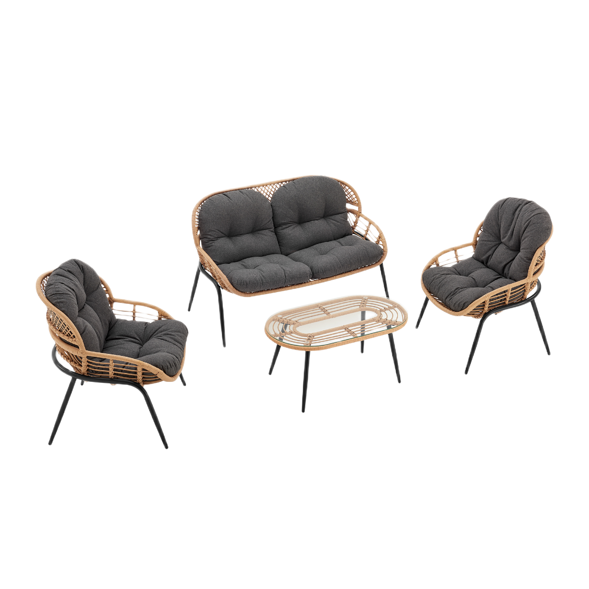 Manhattan Comfort Pine 4-Piece Conversation Set