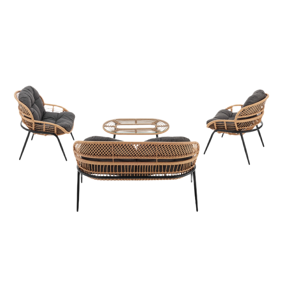 Manhattan Comfort Pine 4-Piece Conversation Set