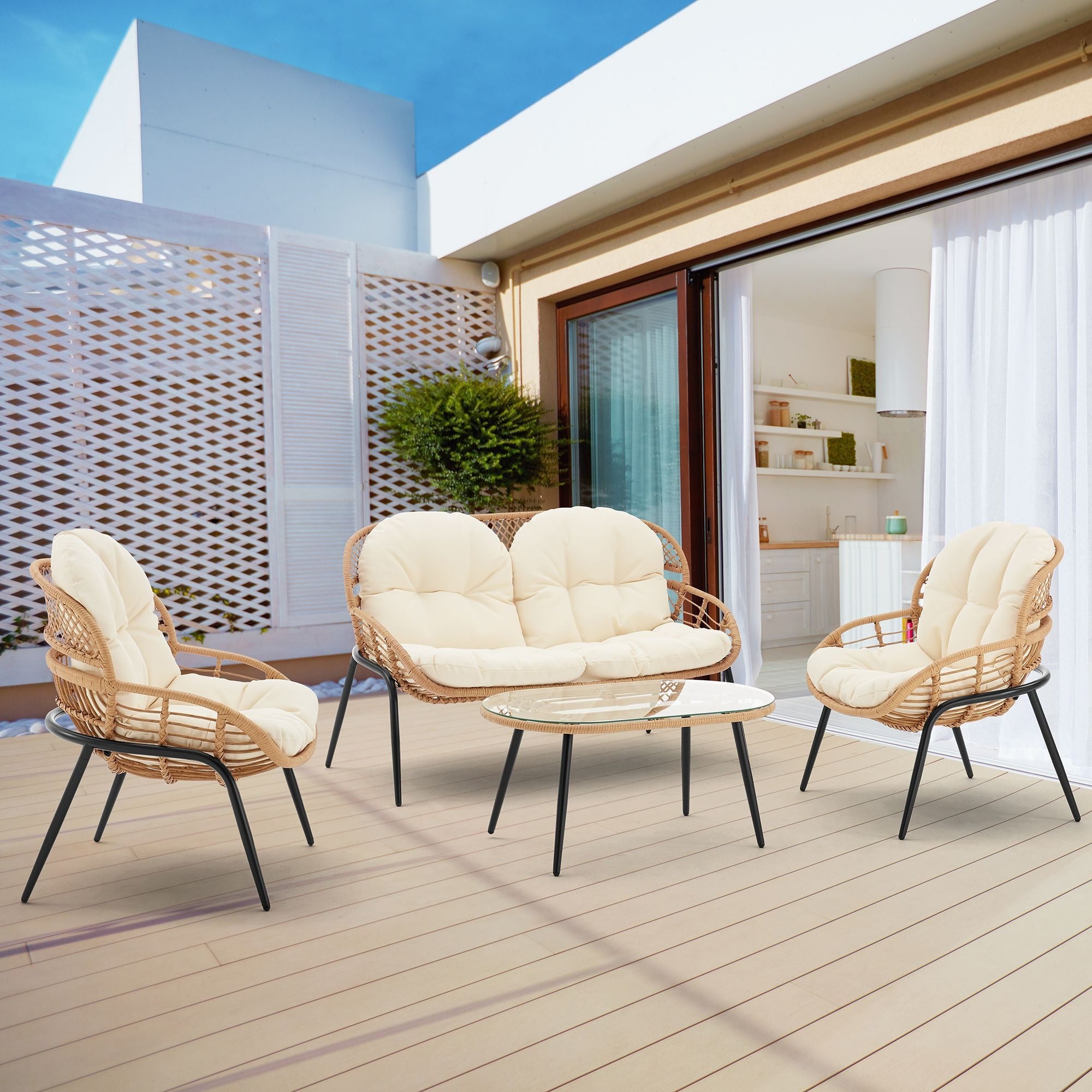 Manhattan Comfort Pine 4-Piece Conversation Set