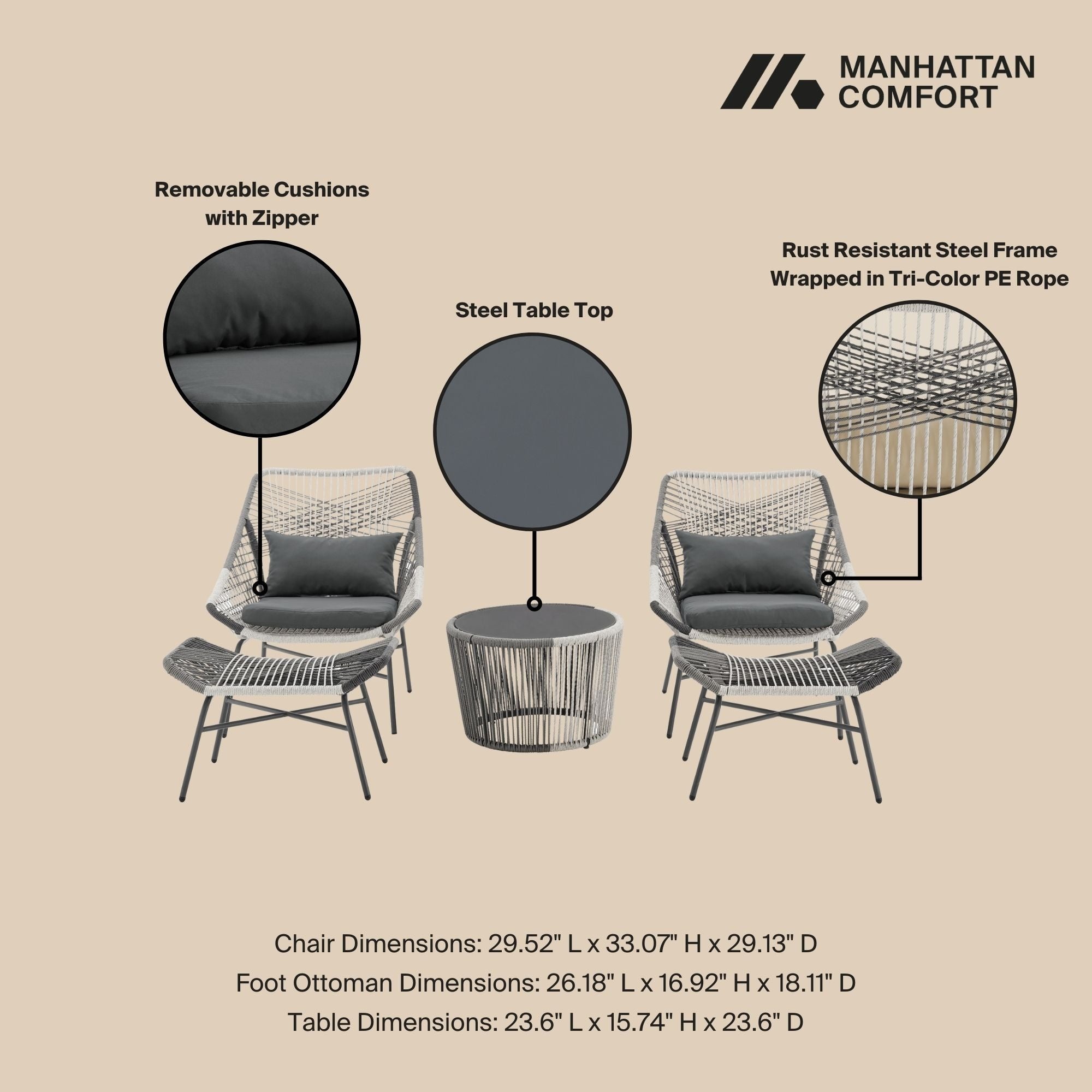Manhattan Comfort Ashland 5-Piece Conversation Set