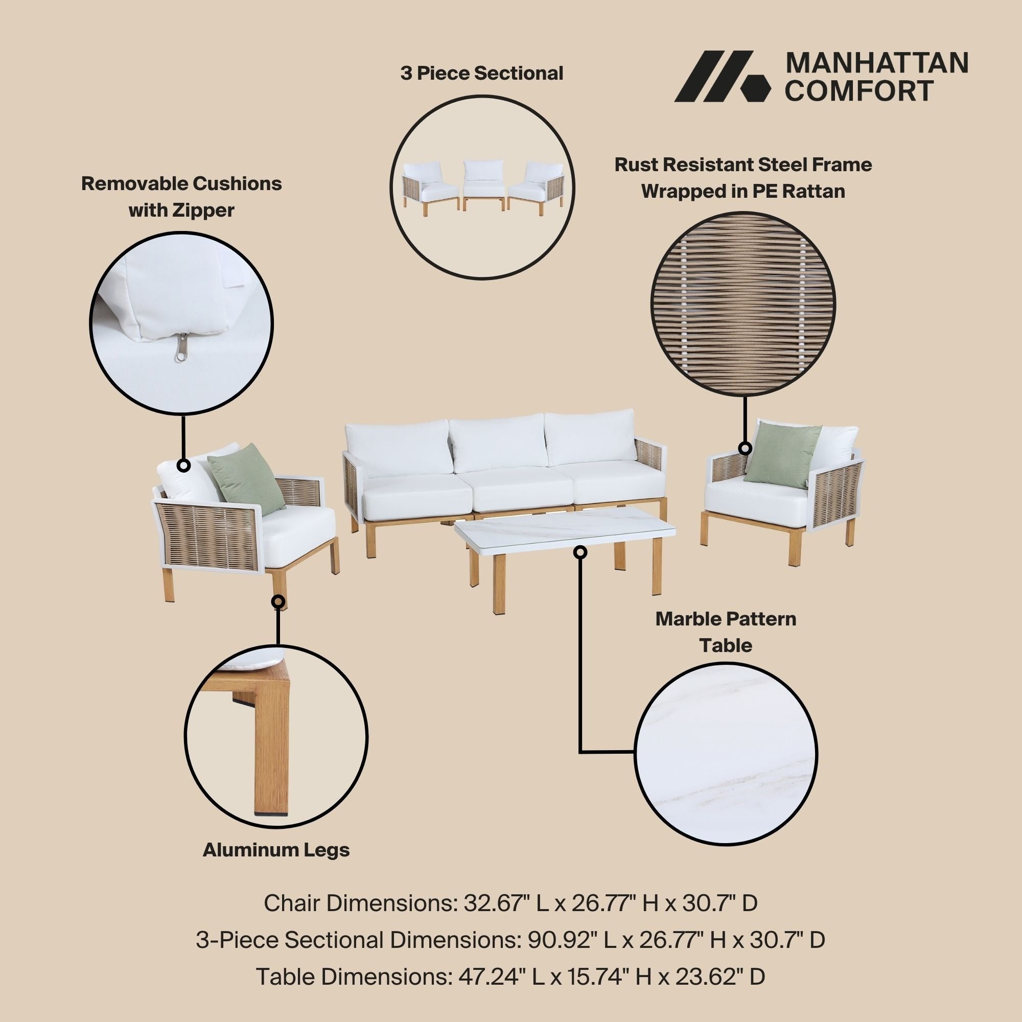 Manhattan Comfort Vine 4-Piece Conversation Set