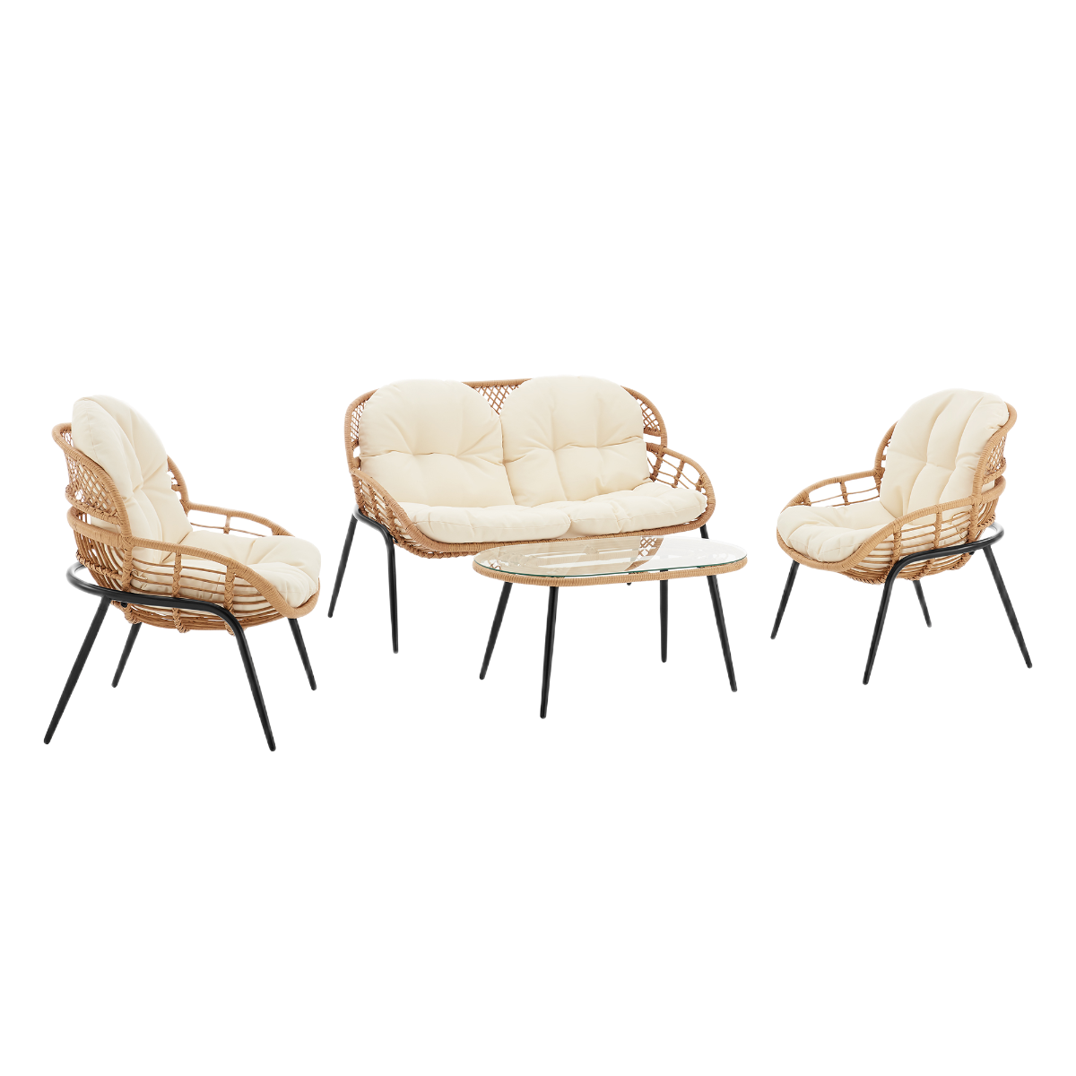 Manhattan Comfort Pine 4-Piece Conversation Set