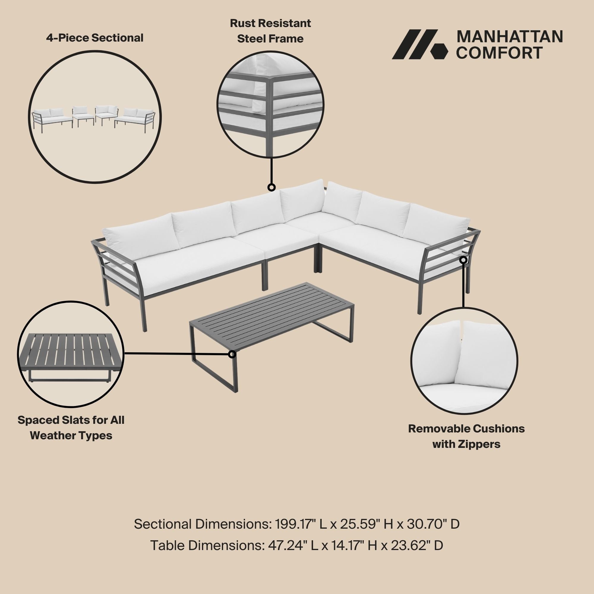 Manhattan Comfort Sunnyside 5-Piece Conversation Set