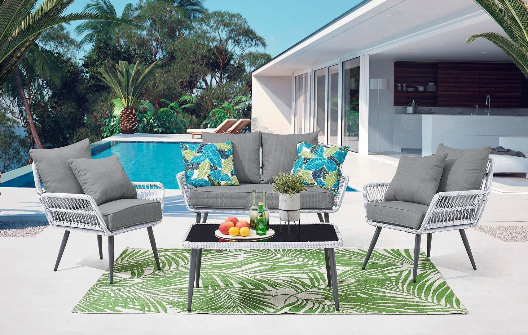 Manhattan Comfort Portofino 4-Piece Outdoor Conversation Set