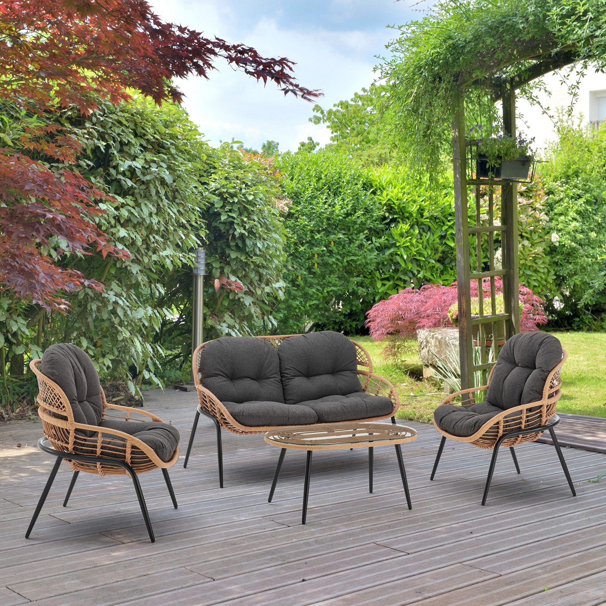 Manhattan Comfort Pine 4-Piece Conversation Set
