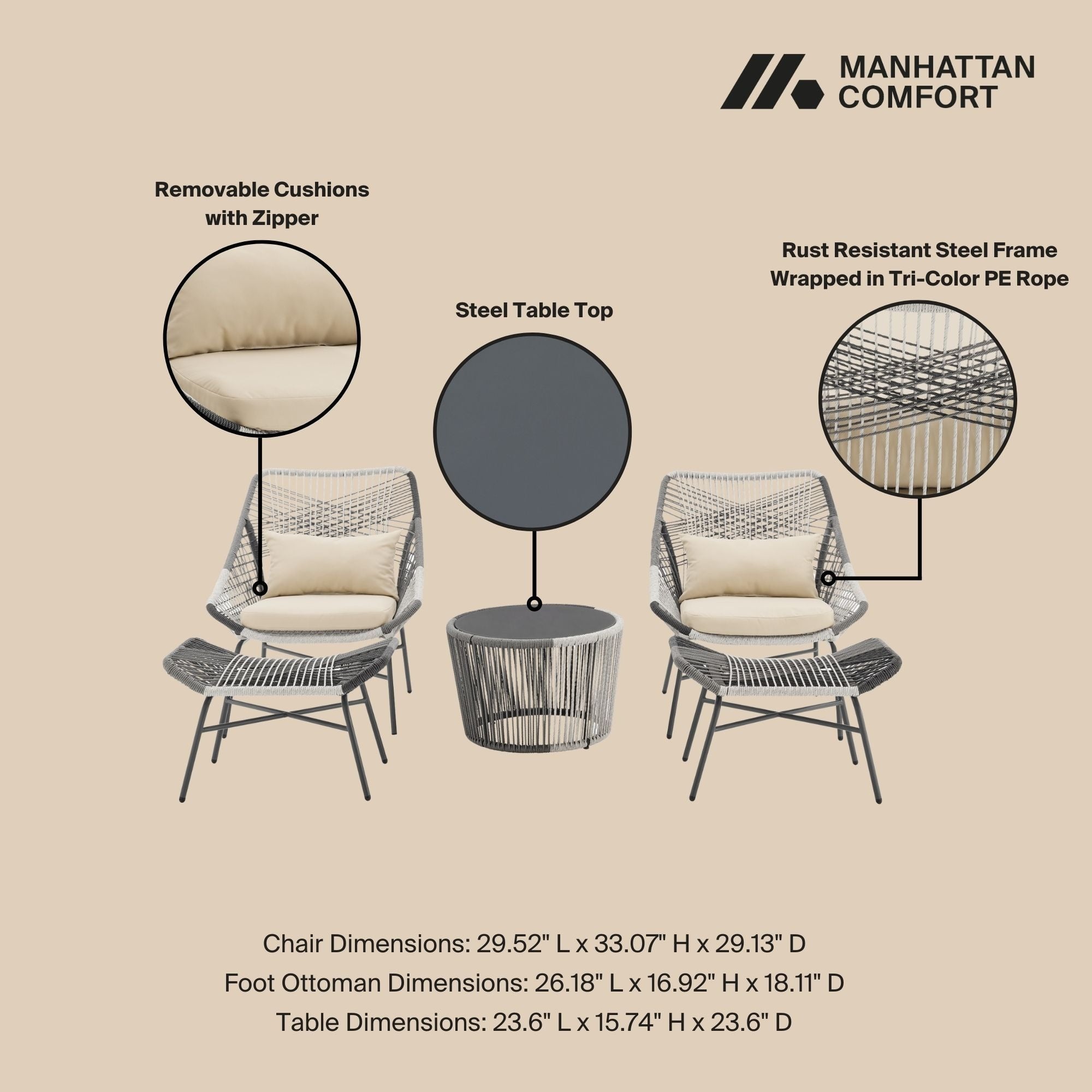 Manhattan Comfort Ashland 5-Piece Conversation Set