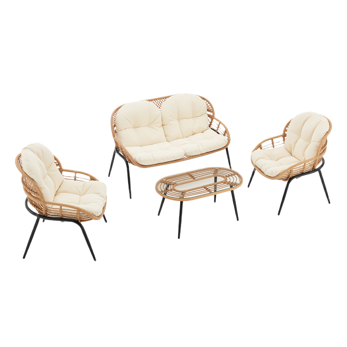 Manhattan Comfort Pine 4-Piece Conversation Set