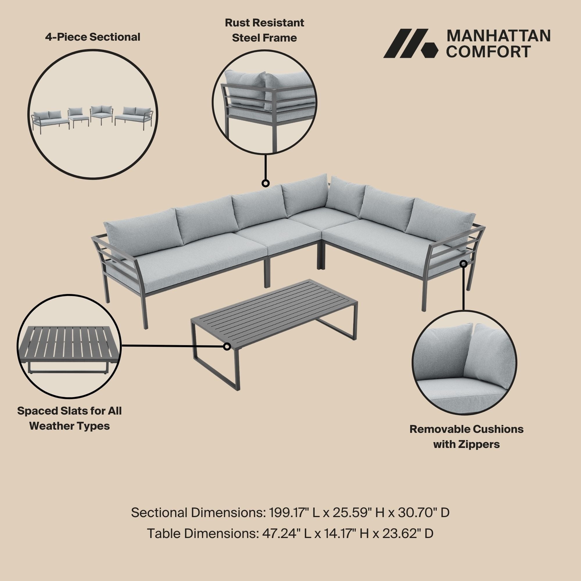 Manhattan Comfort Sunnyside 5-Piece Conversation Set
