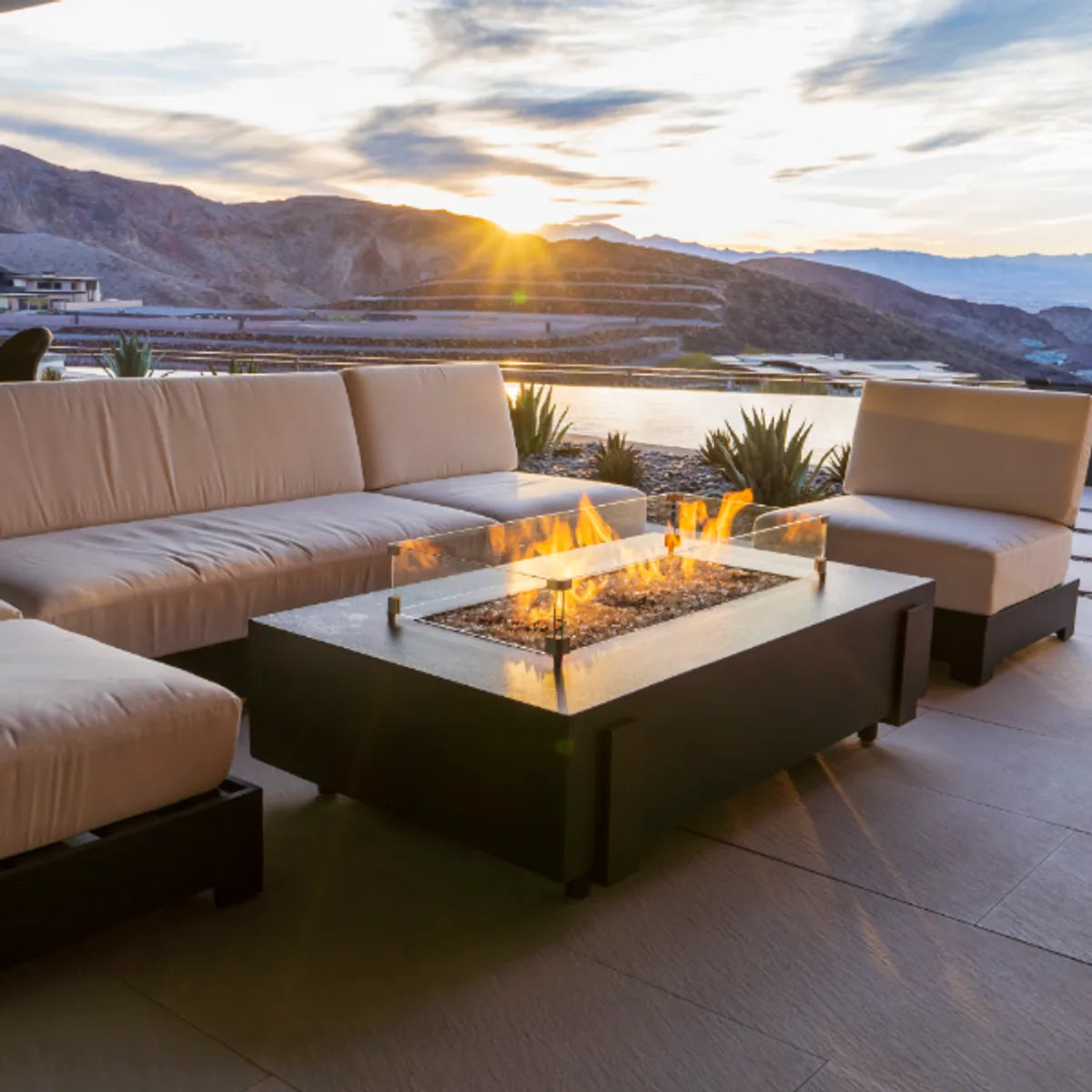 American Fyre Designs Iron Saddle Long 72" Chat Height Fire Table